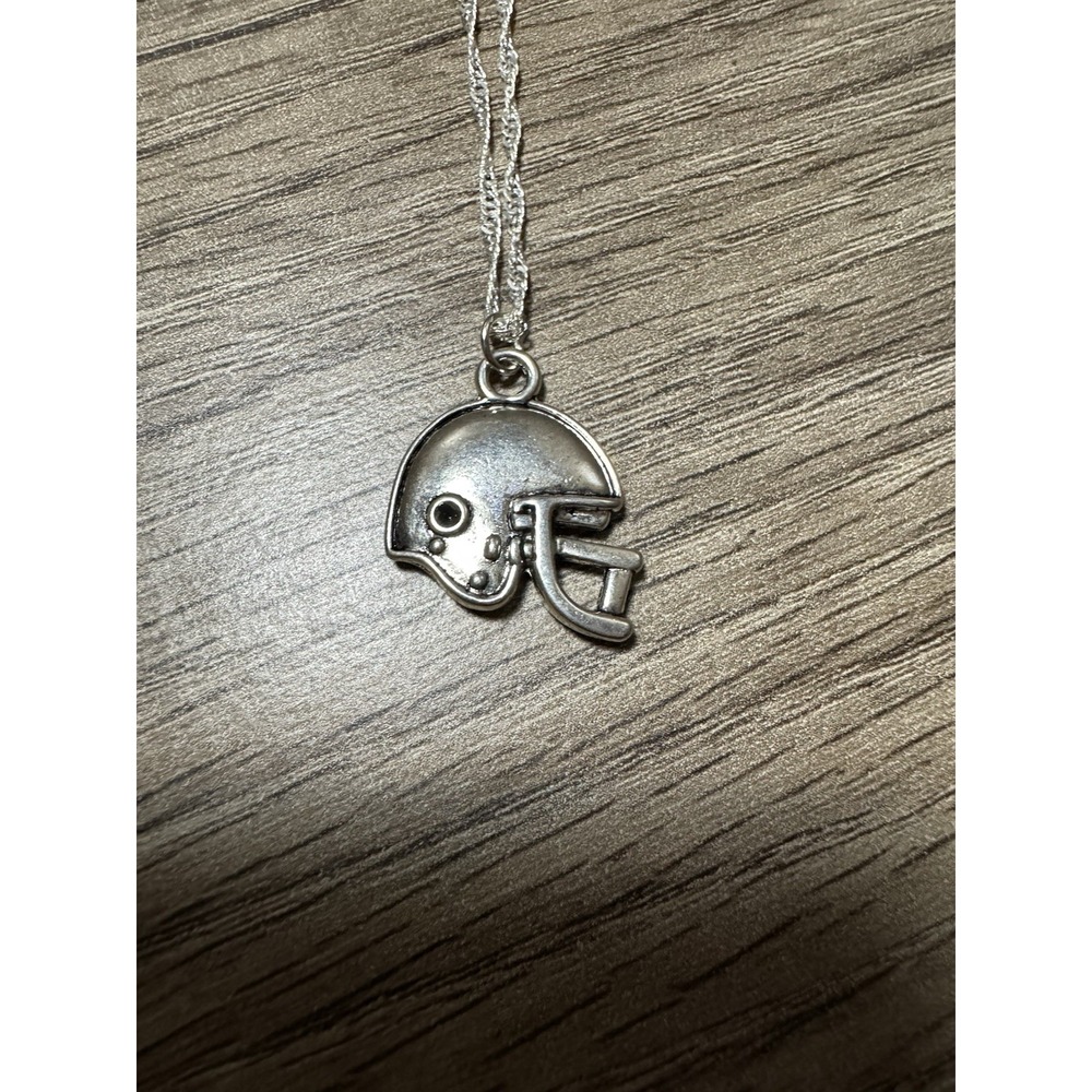 Silver Tone Football Helmet Charm Pendant Necklace, Sports Theme, Chain